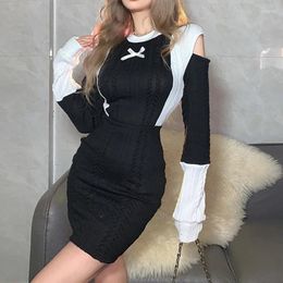 Casual Dresses Goth Woman Fashion Mini Dress Formal Off The Shoulder Nun Cosplay Short Skirt Slim Hip Warp Bow Spring Vintage Clothes