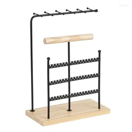 Storage Boxes 5-Layer Iron Necklace Earrings Rack Removable Wooden Base Jewellery Display Stand Necklaces Rings Durable