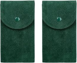 Watch Boxes Portable Green Bag- Pouch -2 Pcs Travel Case Flannelette Fabric Storage Bag