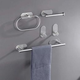 Towel Rings No Drilling Black Bathroom Accessories Sets Toilet Tissue Roll Paper Holder Towel Rack Bar Rail Ring Robe Clothes Hook Hardware 24321