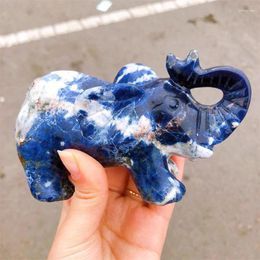 Decorative Figurines Natural Blue Sodalite Elephant Animal Crystal Energy Stone Crafts Small Decoration Home Decor Holiday Gift 1pcs