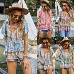 Independently Designed Fashionable Women's T-shirt 2024 Spring/summer Bohemian Casual Vacation Style Top