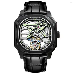 Wristwatches AESOP Mens Real Tourbillon Mechanical Watch For Men Sports Waterproof Skeleton Luxury Movement Luminous Diamond