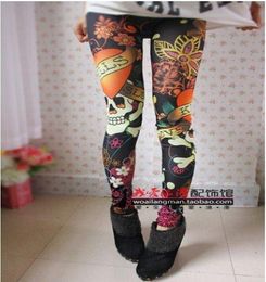 A46 Women Vintage skull clothes stretchy skeleton printed tattoo Skinny Jeans Leggings1161216