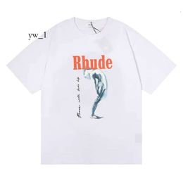 Rhude Shirts Designer Shirt Printing Letter Black White Grey Rainbow Colour Summer Fashion Cotton Cord Top Short Sleeve Fashion Trend Brand Rhude Short Sleeves 8907