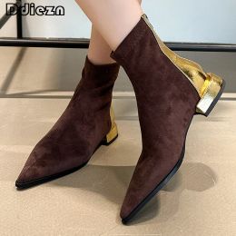 Boots 2023 Women Ankle Short Modern Booties For New Black Ladies Zipper Boots Female Shoes Mixed Colours Fashion Pointed Toe Sock Heels