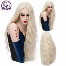 Wigs MSIWIGS 70CM Long Pink Wavy Wigs Cosplay Natural Synthetic Women' s Blonde Wig 29 Colors Heat Resistant Hair