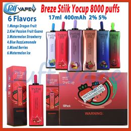 Authentic Breze Stiik Yocup 8000 Puff Electronic Cigarette 17ml Mesh Coil 400mAh Rechargeable Battery 6 Flavors Puffs 8K Vape Pen Kit