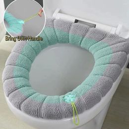 Toilet Seat Covers Thicken Cover Universal Winter Warm Soft Closestool Mat With Handle Lid Pad Bidet Bathroom Accessories