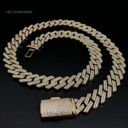 Chinese Manufacturers Custom Real S 9K 14K Gold Iced Out Moissanite Lab Grown Diamond Cuban Chain Necklace