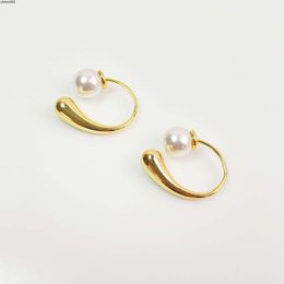 Japanese and Style Small Fresh Geometric Design Pearl Earrings Niche High-end Ladylike Temperament Copper Plated Genuine Gold Female O82c
