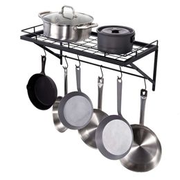 BENTISM Rack Wall Mounted, 24 Inch Hanging Rack, Pot and Pan Hanger with 12 S Hooks, 55 Lbs Loading Weight, Ideal for Pans, Utensils, Cookware in Kitchen