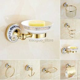 Towel Rings Bathroom Accessories Wall Mounted Paper Holder Toilet Gold Towel Ring Soap Box Cup Holder Luxury Ceramic Bathroom Hardware Set 240321