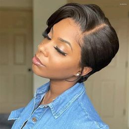 Straight T Part Lace Wig Prepluck Brazilia Human Hair Natural Hairline Pixie Cut Transparent Wigs For Women