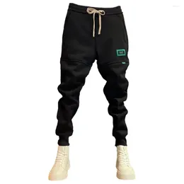 Men's Pants Men Loose Thick Plush Drawstring With Ankle-banded Pockets Patchwork Badge Detail Cosy Winter For