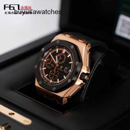 Minimalist Elegant AP Wrist Watch Royal Oak Offshore 26401RO Men Rose Gold Sports Black Ceramic Chronograph Automatic Machinery Swiss Watch Black Eye Diameter 41mm