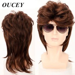 Wigs OUCEY Wigs for Men Heat Resistant Fibre Synthetic Hair Men's Wig Black Brown Natural Wigs Male Retro Rock Party Cosplay Wig