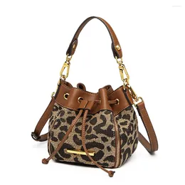 Shoulder Bags Urban Simple Leopard Handbag Crossbody For Women Bucket Retro Contrast Brown Bag Purses And Handbags