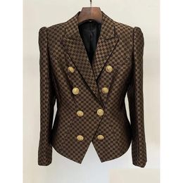 Womens Suits Blazers Vintage Brown Trendy Double Breasted Jacquard Suit Jacket Women Chic Design Slim Fit Formal Blazer Coat Spring Au Otyab