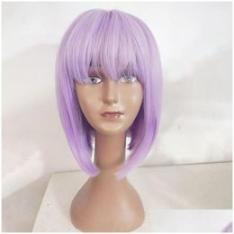 Synthetic Wigs Wonderf Party 14 Inch Wig Short Purple Bob Role-Playing Girl Drop Delivery Hair Products Ot2S3