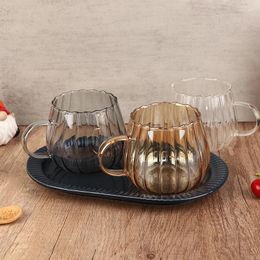 Wine Glasses 1Pc 400ml Heat-Resistant With Handle Glass Mug Breakfast Milk Cup Cute Office Home Coffee Mugs Pumpkin Pattern Drinkware