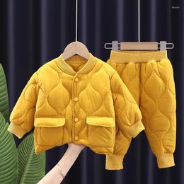Down Coat Solid Color Two-piece Baby Casual Wear Winter Children's Cotton Clothes Jacket Pants Girls Boys Suits