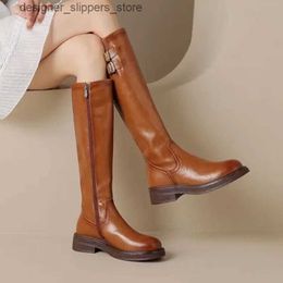 Boots Ladies Shoes 2023 Brand Belt Buckle Womens Boots Fashion Side Zipp Modern Boots Women New Round Toe Knee-High Shoes Female Q240321