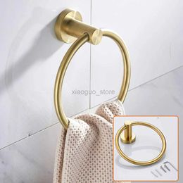 Towel Rings 1PC Brushed Golden Bathroom Hanging Towel Ring Holder Industrial Wall Mounted Towel Stainless Steel StorageTowel Hardware Tools 240321