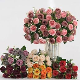 Decorative Flowers Artificial Rose Flower Branch With Stem Realistic 10 Head Faux For Home Wedding Party Decor