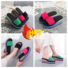 sandals Slippers Women's Summer Heels Multi-coloured GAI Slippers Printed platform slippers Beach herringbone waterproof platform ladies Colourful beach black