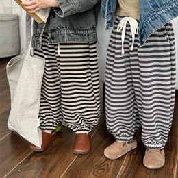 Trousers Children Clothing Kids Casual Loose Pants 2024 Korean Style Spring Fashion Striped Bloomers Baby Simple Full Length