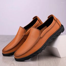 Casual Shoes Classic Retro Men's Genuine Leather Soft Soles Comfortable Flat Loafers Daily Driving Free Delivery