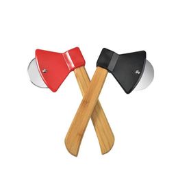 Fruit Vegetable Tools Axe Bamboo Handle Pizza Cutter Rotating Blade Home Kitchen Cutting Tool Inventory Wholesale Drop Deliv Deliv Dhusb