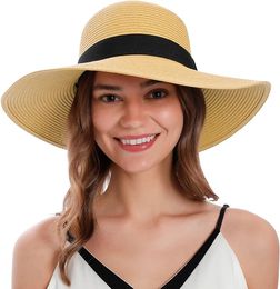 Women's sun hat UV protection wide-brimmed straw hat Women's beach hat summer foldable beach hat