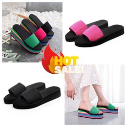 sandals Slippers Women's Summer Heels Multi-coloured GAI Slippers Printed platform slippers Beach herringbone waterproof platform ladies rainbow nice beach