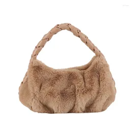 Evening Bags Winter Design Woven Handle Bag Women Handbag Purse Soft Warm Faux Fur Shoulder Ladies Pleated Plush Small Tote