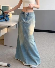 Skirts GkyocQ 2024 Fall And Winter Fashion Niche Design Denim Long Skirt High Waist Slim Fishtail Pocket Female