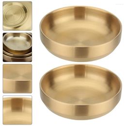 Plates 2pcs Stainless Steel Sauce Dishes Double Layer Round Seasoning Sushi Dipping Bowl Dessert Appetiser Plate Vinegar Soy