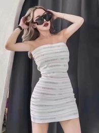 2024 novo luxo feminino clássico regata bainha vestido de alta estiramento saia moda impressão sem alças envoltório hip vestido tamanho sml