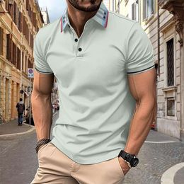 Modisches gestreiftes Poloshirt, Patchwork-T-Shirt für Business, knitterfrei, Streetwear, lässige, atmungsaktive Herren-Oberteile