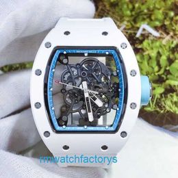 Exciting Exclusive Wristwatch RM Watch RM055 Automatic Mechanical Watch Series Ceramic Manual Machinery 49.9*42.7mm Rm055 White Ceramic Blue Inner