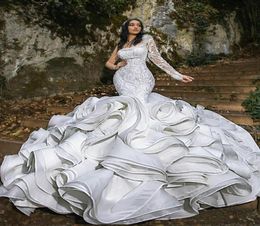 Luxury Ruffles Mermaid Wedding Dresses Pleats One Shoulder Chapel Train Gorgeous Bridal Gowns Nigerian Arabic Marriage Dress Robe 4931344