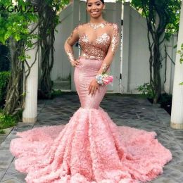 aso ebi arabic sparkly prom dresses sheer jewel neck beads sequins mermaid dresses long sleeves formal party second reception gowns