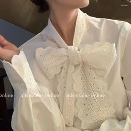 Women's Blouses White Bow Blouse Woman 2024 Spring And Autumn Model Western Style Small Shirt Long Sleeve Top Regulai Fit Women Tops