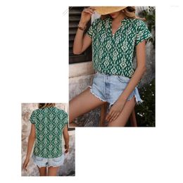 Women's Blouses Batwing Short Sleeve Blouse Ethnic Style Printed Summer Shirt With V-neck Stand Collar Loose For A