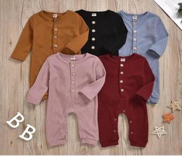 Kids Clothes Baby Article Pit Rompers Toddler Solid Long Sleeve Jumpsuits Onesies Infant Soft Cotton Button Bodysuit Climbing Suit9377798