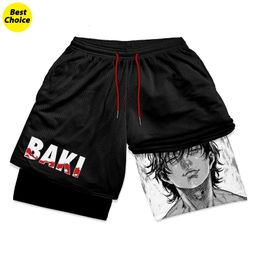 Anime Baki Hanma Gym Workout Shorts for Men Athletic Quick Dry 2 in 1 Compression Shorts Cosplay Costume 240313