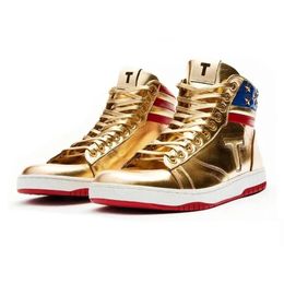 Com a caixa T Trump Sneakers Basketball Casual Shoes The Never Surrender High-Tops Designer 1 TS Running Gold Gold Custom Men Outdoor Sneaker Sports Sports Trendy Outdoor