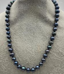 Chains 8-9MM TAHITIAN NATURAL BLACK PEARL NECKLACE PERFECT ROUND