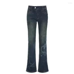 Women's Jeans Korean Version Low-waisted Harajuku Fashion Design Blue Y2k American High Street Slim Flare Long Pants Women